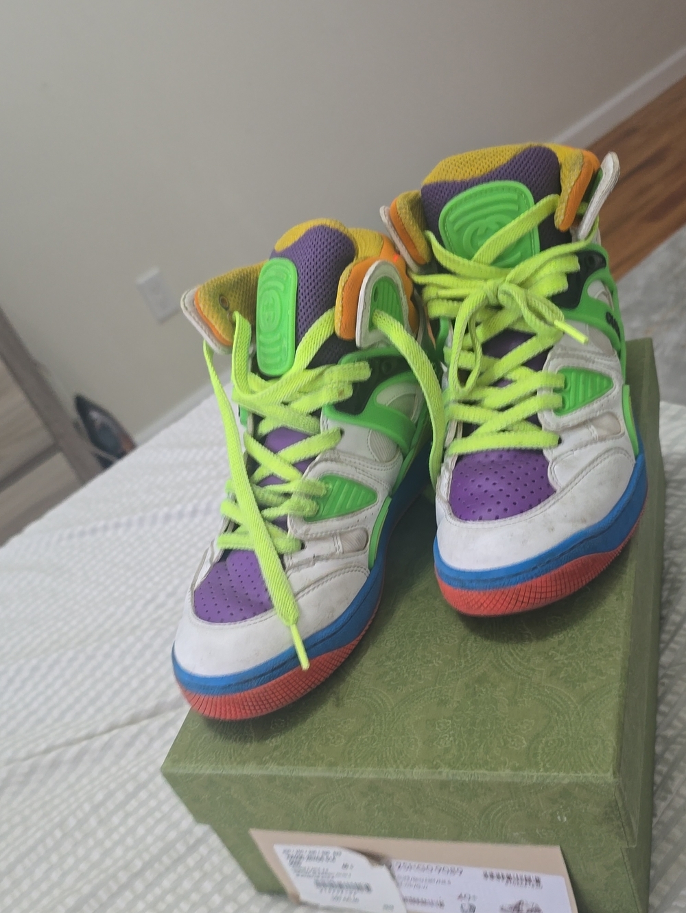 Kids High-Top Sneakers in Purple, Green and Neon Yellow